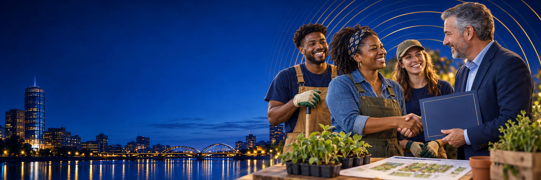 COMMUNITY GRANTS header with a Grand Rapids, Michigan background
