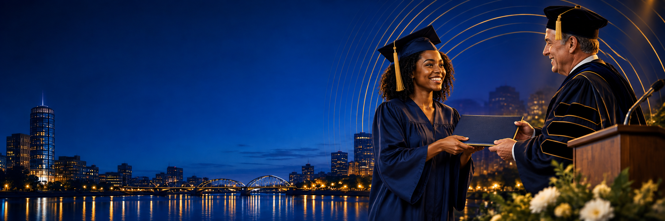 SCHOLARSHIPS header with a Grand Rapids, Michigan background